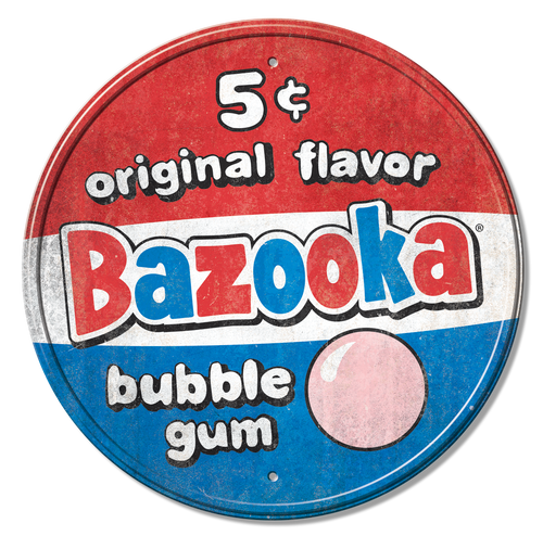 Bazooka 5 cents Round Metal Tin Sign - 2667
