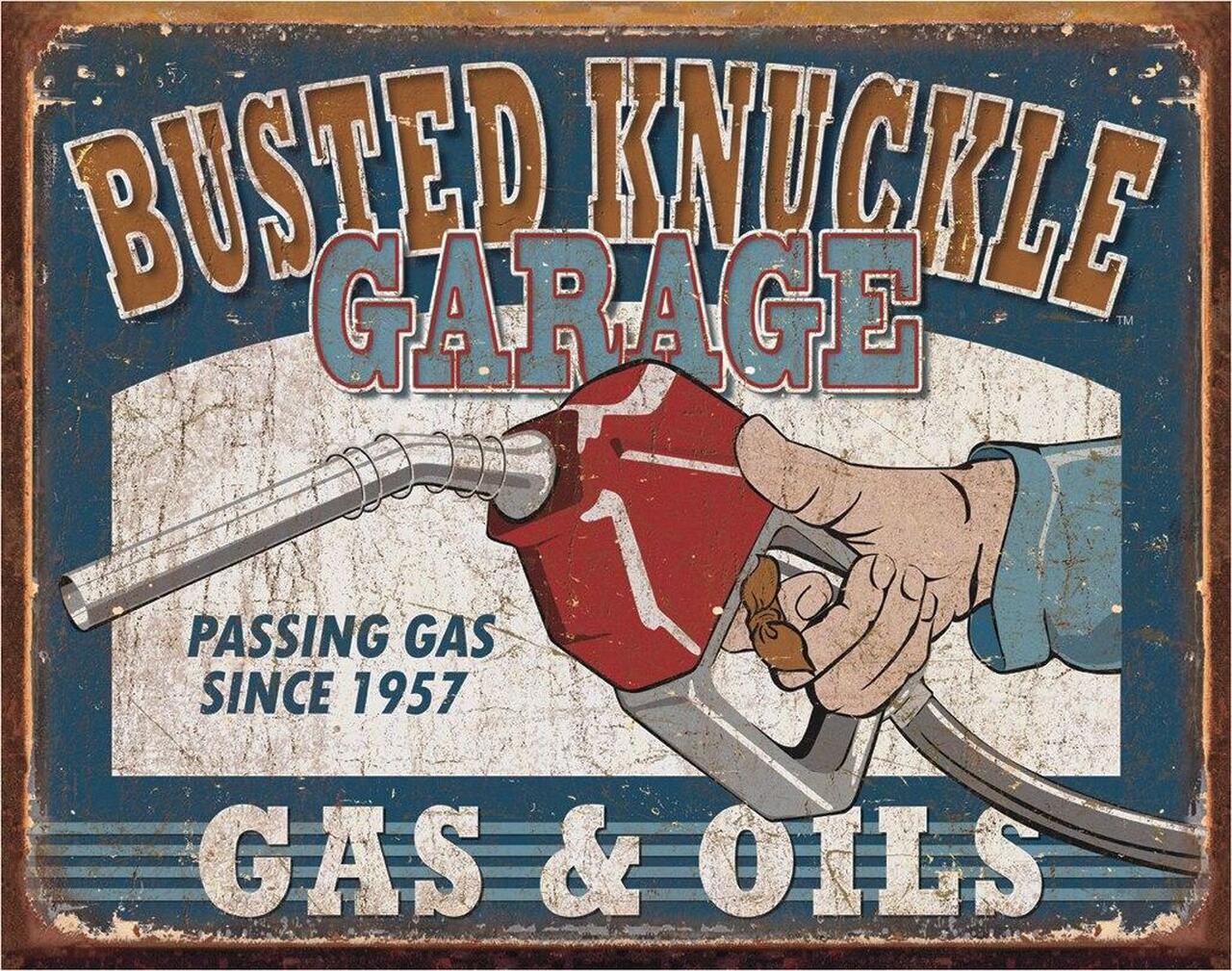 Busted Knuckle Gas & Oils 16" x 12.5" Metal Tin Sign - 1738