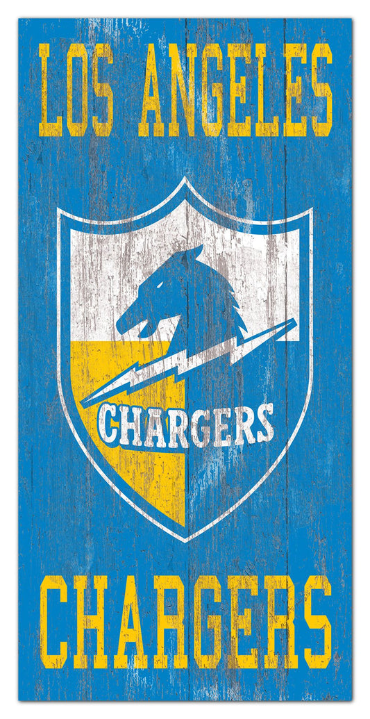 Los Angeles Chargers Heritage Logo w/ Team Name 6" x 12" Distressed Sign by Fan Creations