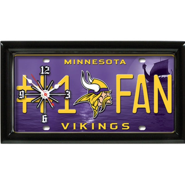 Minnesota Vikings rectangular wall clock features team colors and logo with the wording #1 FAN