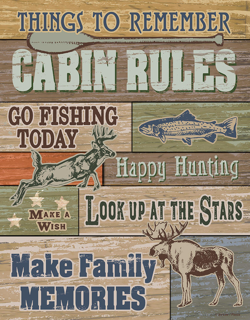 Cabin Rules 12.5" x 16" Metal Tin Sign - 2653