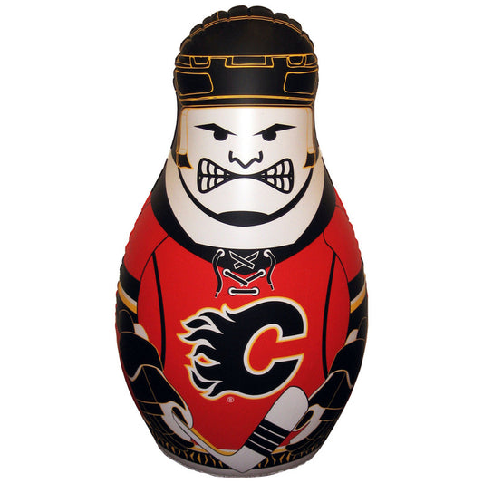 Kids inflatable toy punching bag with Calgary Flames hockey player graphics