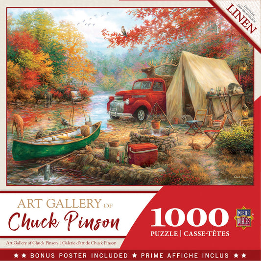  Chuck Pinson Gallery - Campsite by a creek - 1000 Piece Jigsaw Puzzle - 19.25" x 26.75" - Brand New