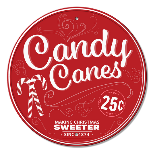 Candy Canes 11.75" Round Metal Tin Sign - 9302