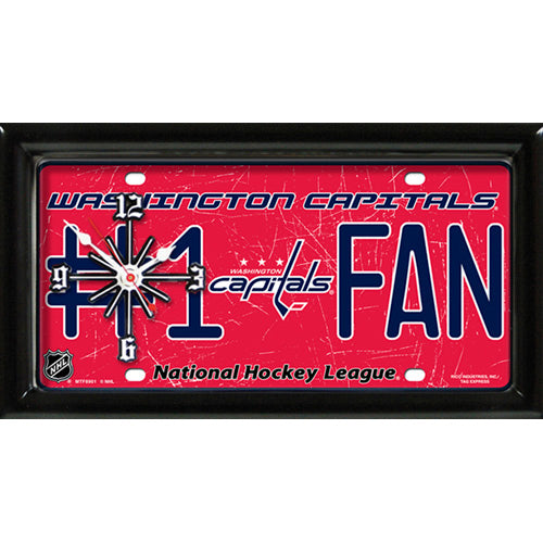 Washington Capitals rectangular wall clock features team colors and logo with the wording #1 FAN
