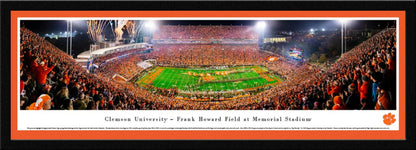 Clemson Tigers Panoramic Football Poster - Night Game - Memorial Stadium by Blakeway Panoramas