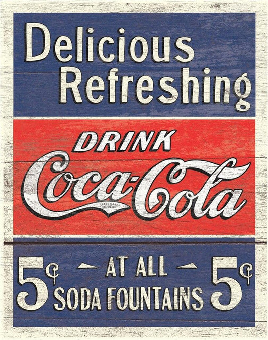 COKE - Delicious 5 Cents 12.5" x 16" Metal Tin Sign - 1619