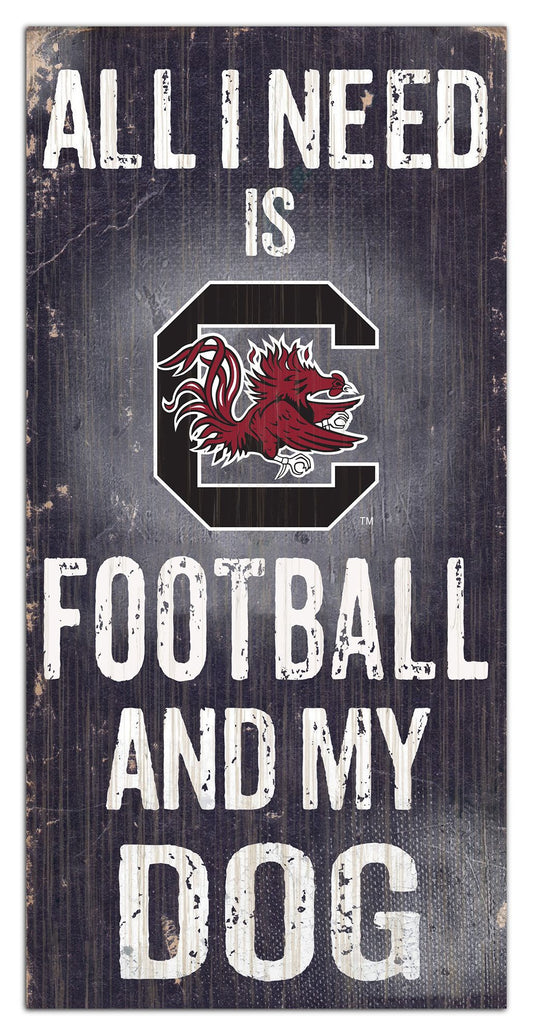 South Carolina Gamecocks "All I Need Is Football And My Dog" 6" x 12" Distressed Wood Sign by Fan Creations