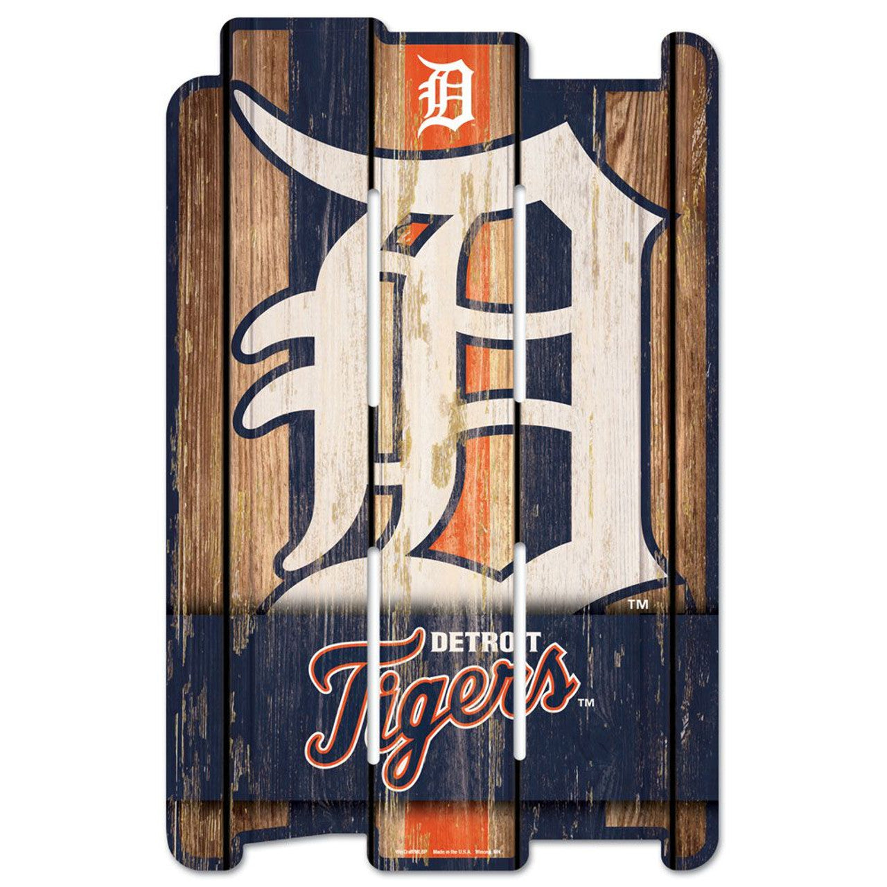 Detroit Tigers MLB Wood Fence Sign, 11" x 17", featuring team colors and graphics, perfect for home decor.