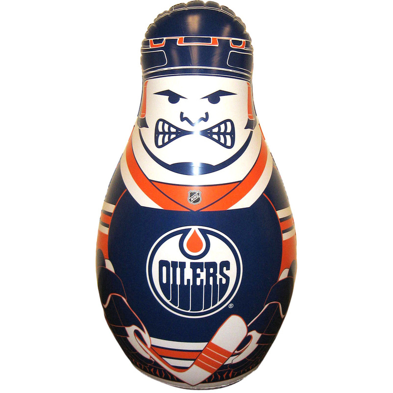 Kids inflatable toy punching bag with Edmonton Oilers hockey player graphics