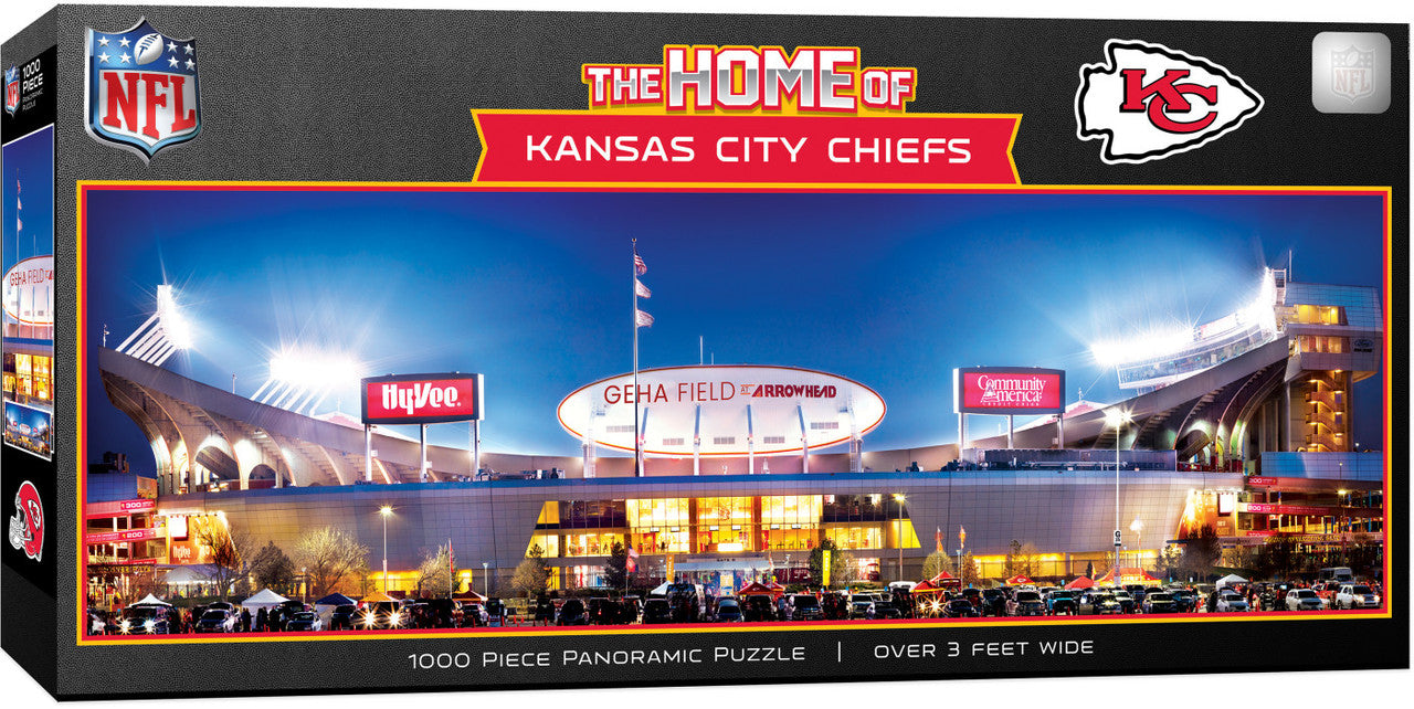 KC Chiefs Stadium Puzzle, 1000 pieces, brand new, measures 13" x 39", made by Masterpieces, made in the USA.