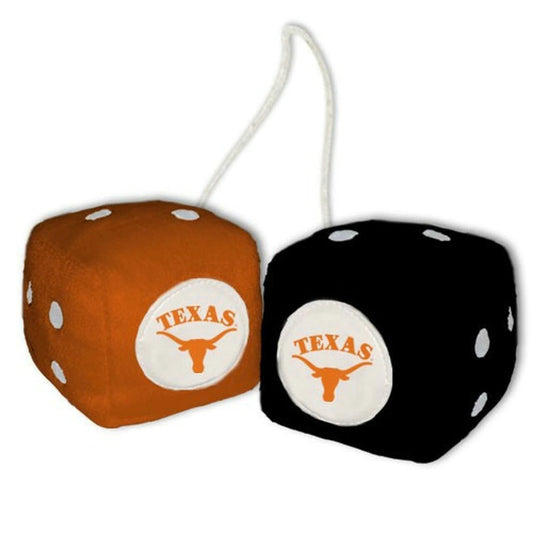 Texas Longhorns Fuzzy Dice - 3" cubes, team colors. NCAA licensed by Fremont Die. Ideal for car, man cave, or office display!