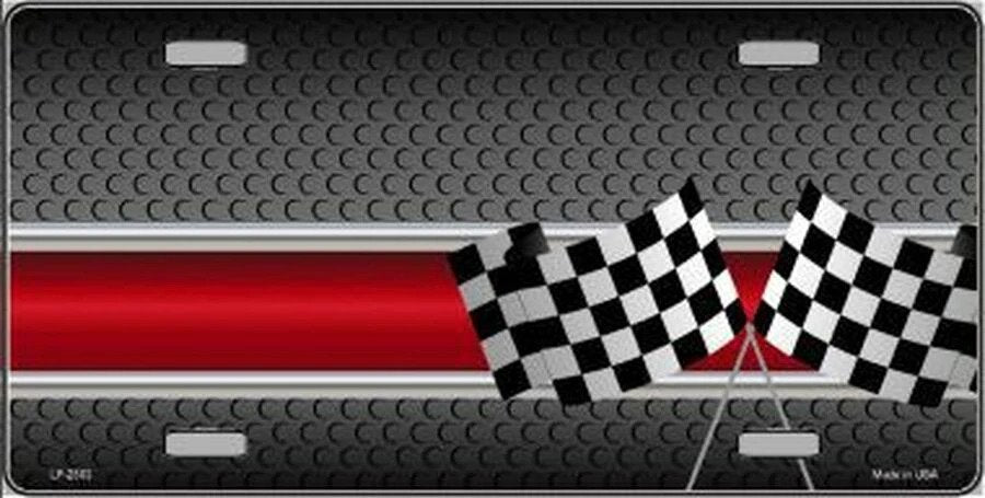 Checkered Flags 6" x 12" Metal Novelty License Plate Tag LP-2303