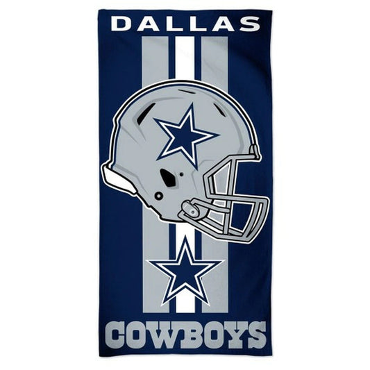 Dallas Cowboys NFL Beach Towel: 30"x60" with team colors, logo, and name. 100% cotton; velour front, terry back. Made by Wincraft.