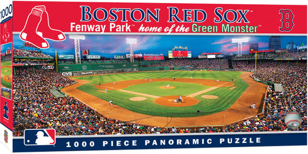 Made in USA Boston Red Sox MLB Panoramic Stadium 1000 Piece Sports Puzzle - Center View. Officially licensed. Measures 13"x39".