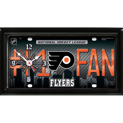 Philadelphia Flyers rectangular wall clock features team colors and logo with the wording #1 FAN