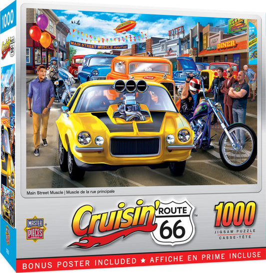 Cruisin' Route 66 - Main Street Muscle 1000 Piece Jigsaw Puzzle by Masterpieces