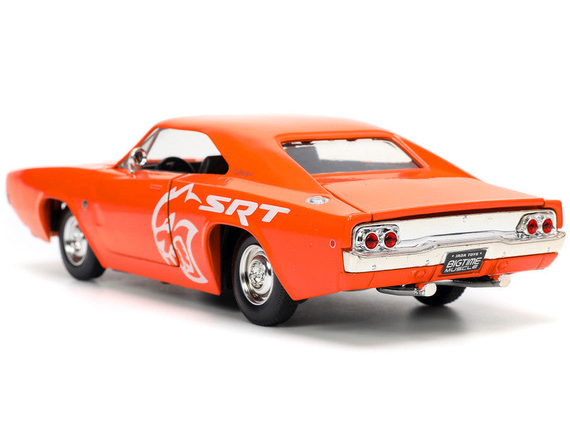 1968 Dodge Charger R/T SRT Orange with White Stripes and Graphics "Bigtime Muscle" Series 1/24 Diecast Model Car by Jada