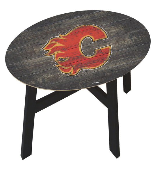 Calgary Flames Distressed Wood Side Table by Fan Creations