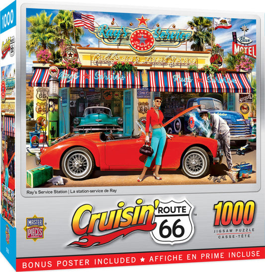 Cruisin' Route 66 - Ray's Service Station 1000 Piece Jigsaw Puzzle by Masterpieces