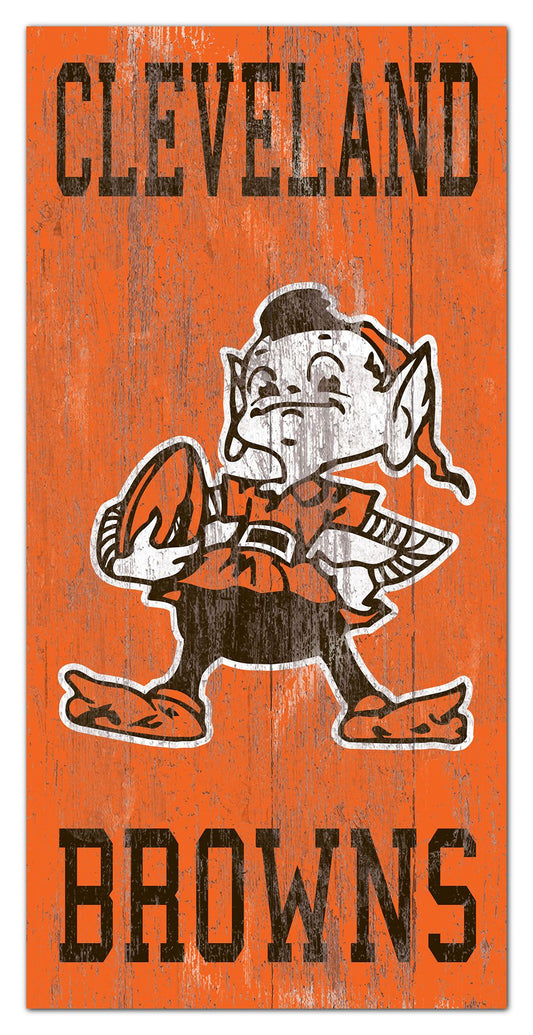 Cleveland Browns Heritage Logo w/ Team Name 6" x 12" Distressed Sign by Fan Creations