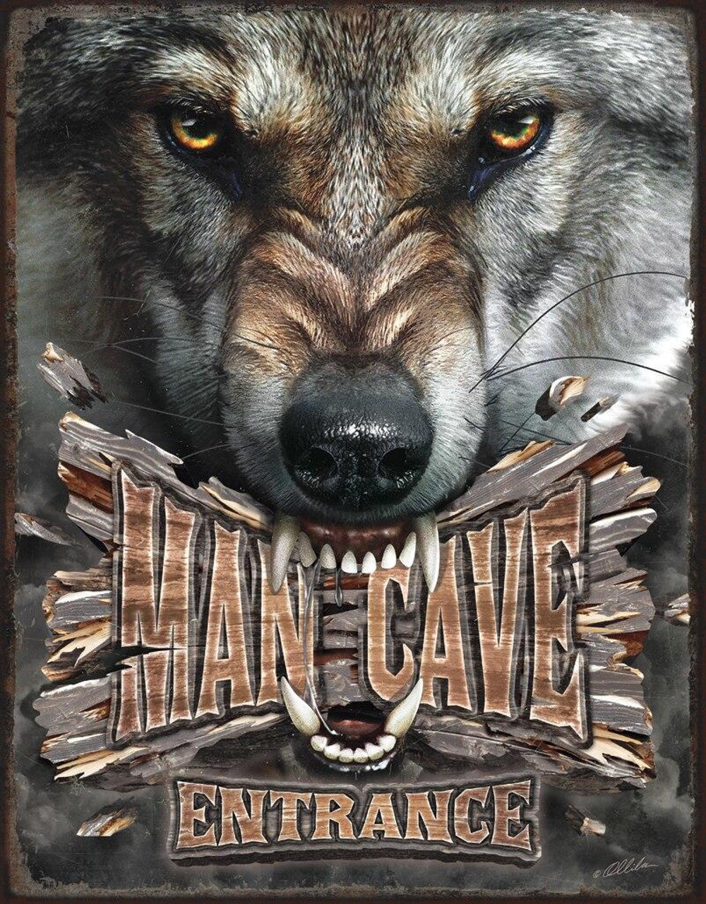 Man Cave Wolf 12.5" x 16" Metal Tin Sign - 2198