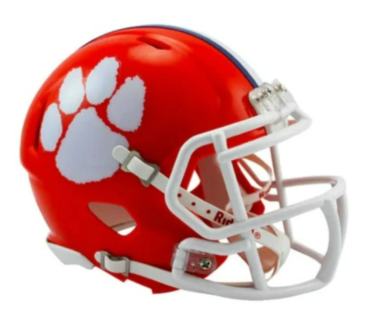 Clemson Tigers NCAA Speed Mini Helmet by Riddell with official colors, decals, padding, and chinstrap collectible.