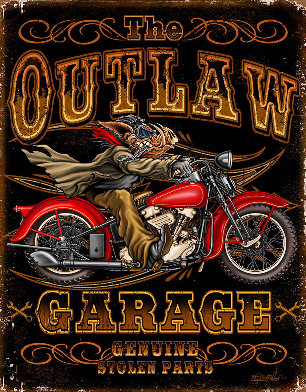 Outlaw Garage Bikes Metal Tin Sign - 2678
