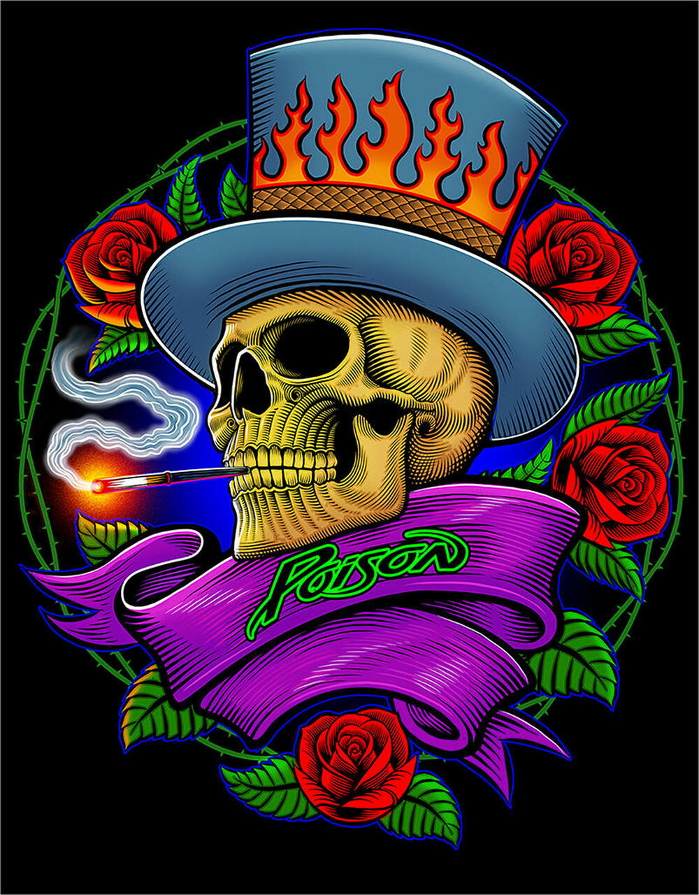Poison - Rose Skull 12.5" x 16" Metal Tin Sign - 2491