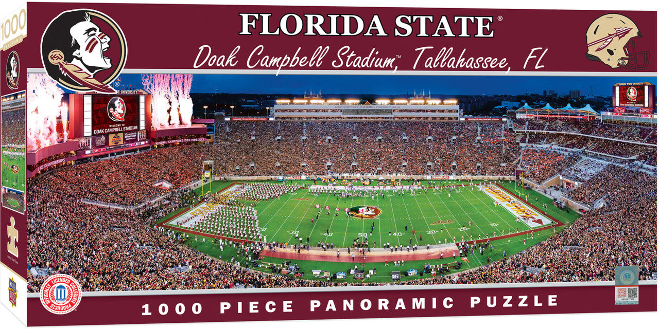 "Florida State Seminoles Stadium 1000-Piece Puzzle with a panoramic view. Measures 13x39 inches. Made in the USA."