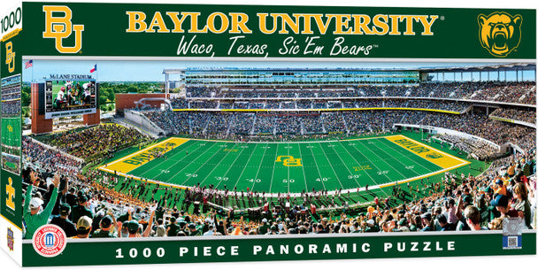 "Baylor Bears NCAA McLane Stadium 1000-Piece Puzzle showcasing a panoramic view. Measures 13x39 inches. Officially licensed."