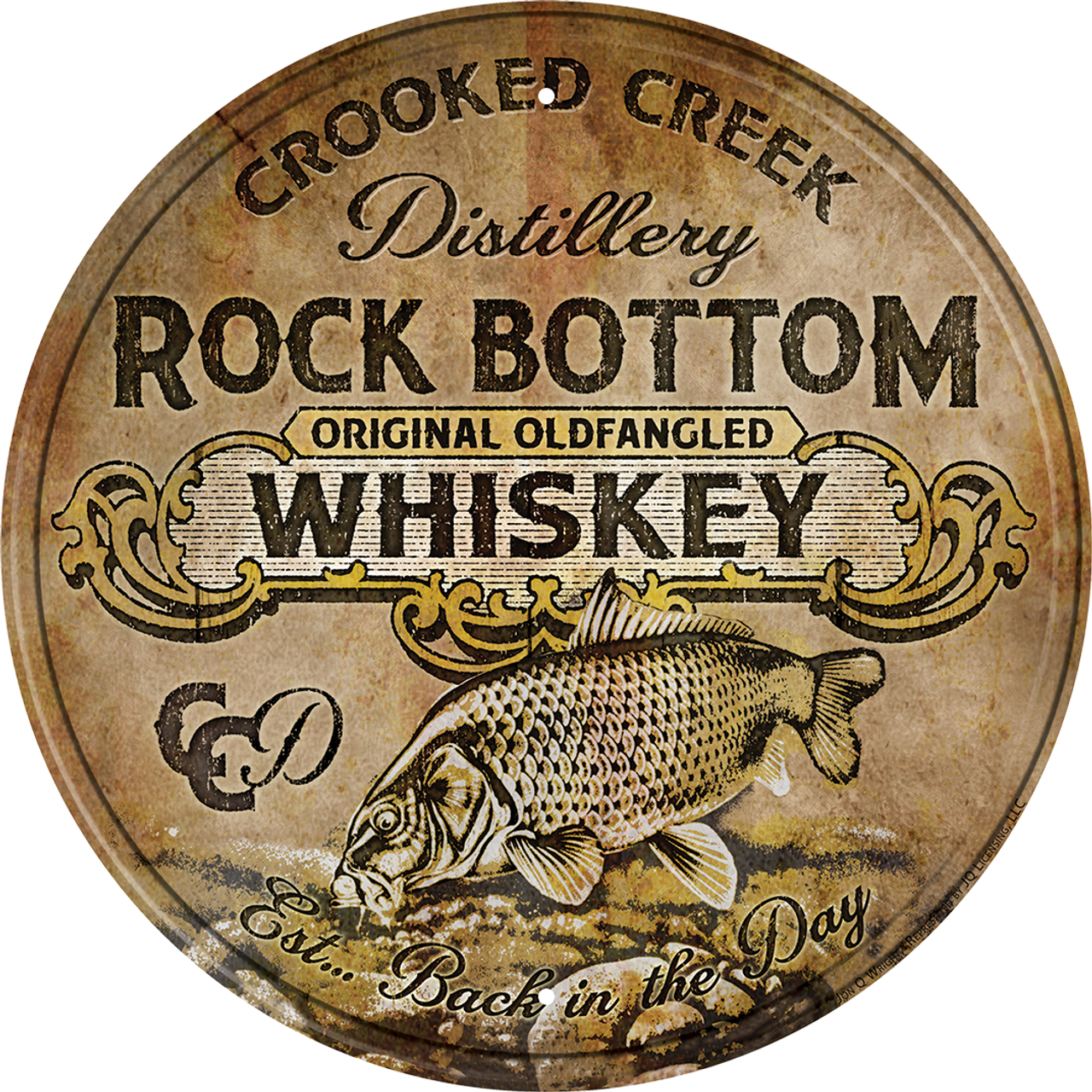 Rock Bottom Whiskey 11.75" Round Metal Tin Sign - 2627