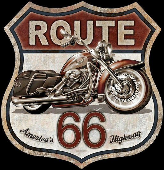 Route 66 Bike 11" x 11" Metal Tin Wall Sign - 2415