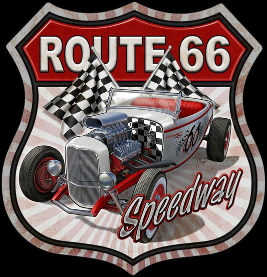 Rt 66 Car  16" x 12.5" Metal Tin Sign - 2421