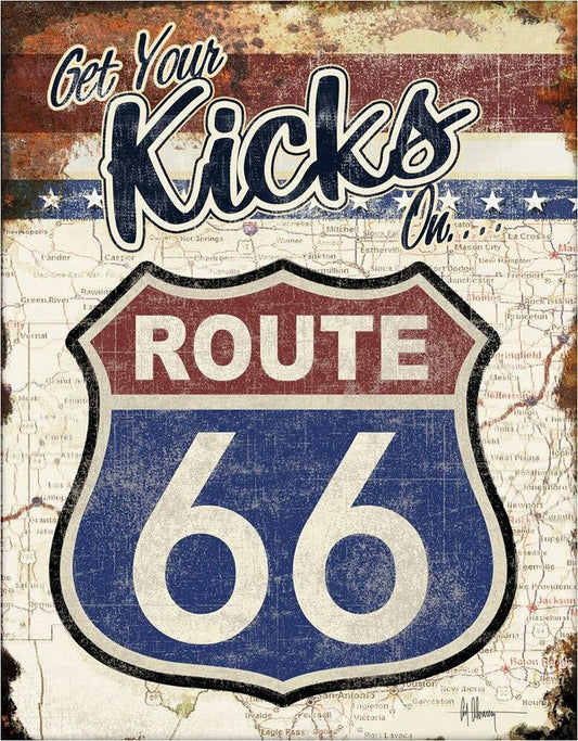 Rt 66 Kicks 12.5" x 16" Metal Tin Wall Sign - 2411