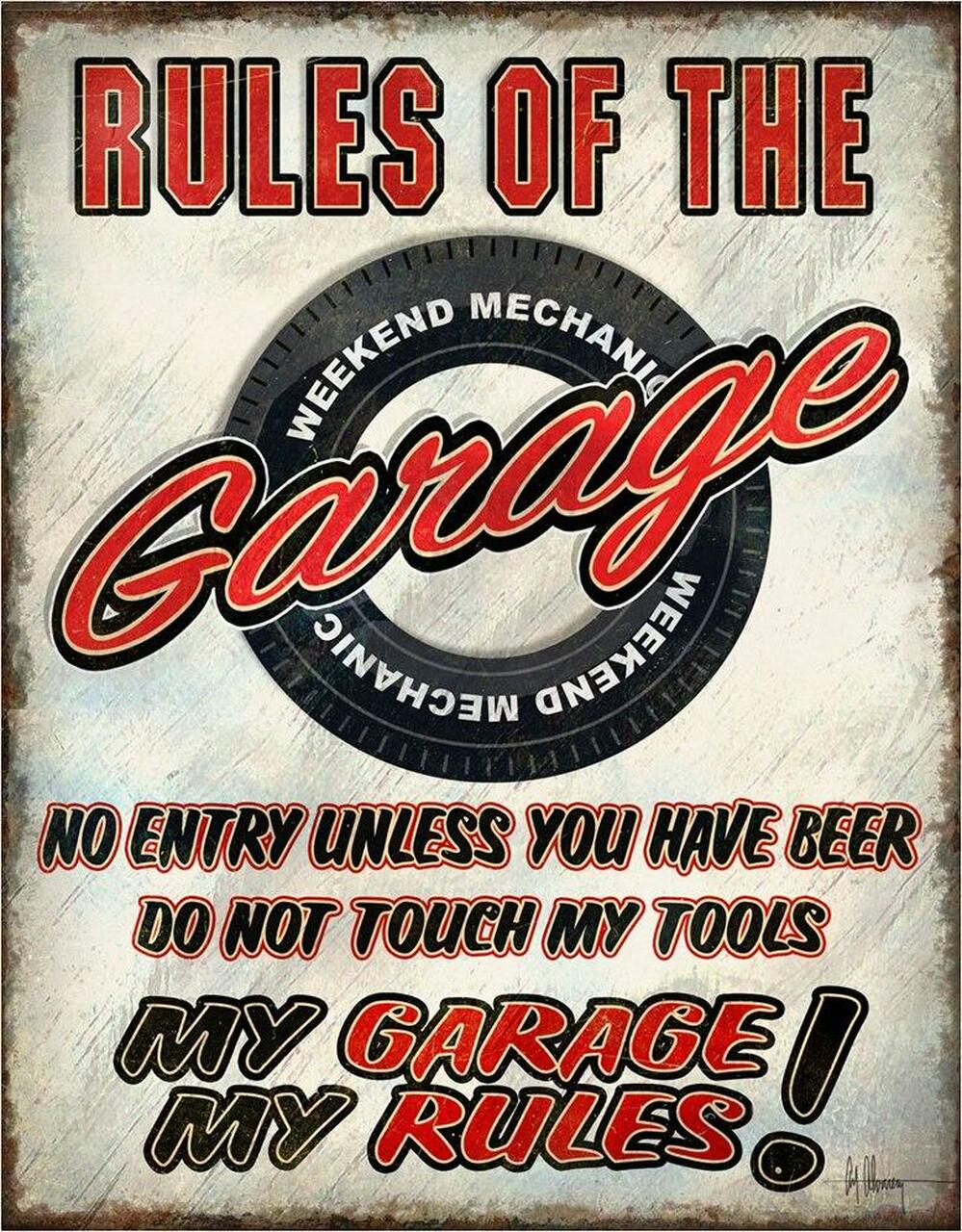 Rules Garage 12.5" x 16" Metal Tin Wall Sign - 2410