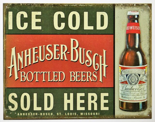 Anheuser-Busch - Ice Cold 16" x 12.5" Distressed Metal Tin Sign - 2081