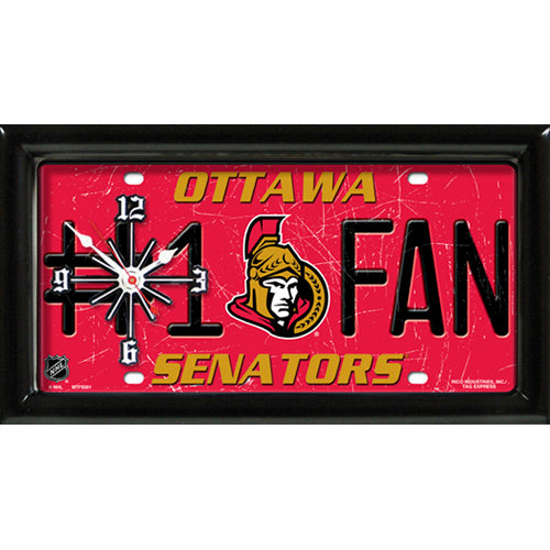 Ottawa Senators rectangular wall clock features team colors and logo with the wording #1 FAN