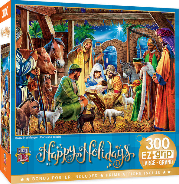 Away in a Manger Puzzle: 300 pieces, easy-to-grip, festive design by Steve Crisp. Perfect for all ages. MasterPieces.