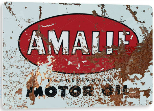 Amalie Oil Distressed Metal Tin Sign - A210