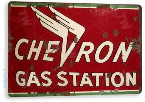 Chevron Station Distressed Metal Tin Sign A287