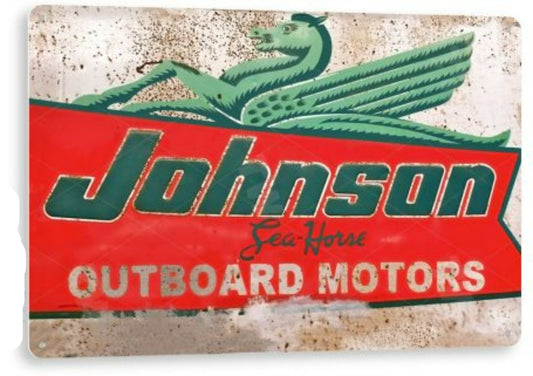 Johnson Outboard Motors Distressed Metal Tin Sign B276