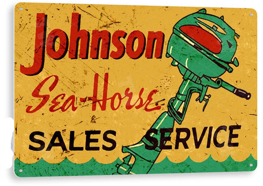 Johnson Outboard Sales and Service Metal Tin Sign B830