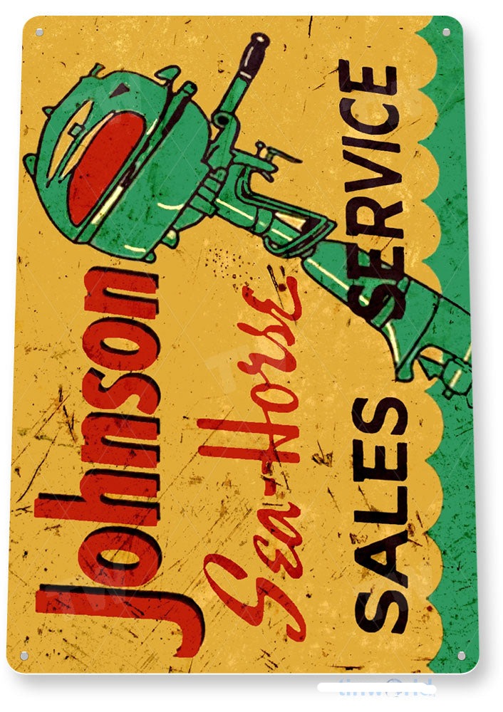 Johnson Outboard Sales and Service Metal Tin Sign B830