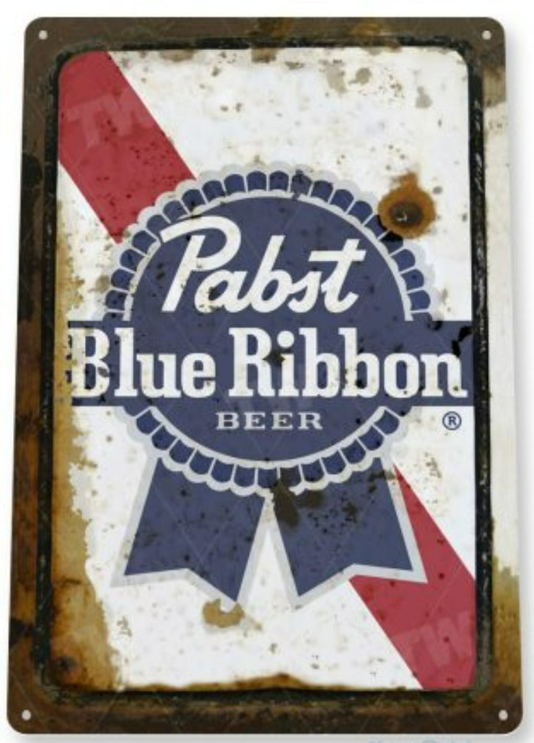 Pabst Blue Ribbon Beer Distressed Metal Tin Sign C133