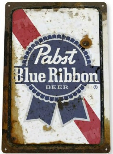 Pabst Blue Ribbon Beer Distressed Metal Tin Sign C133