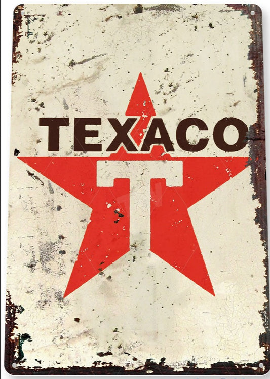 Texaco Oil Distressed Metal Tin Sign - C232