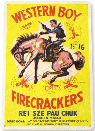 Western-Boy Firecracker Metal Tin Sign - C398