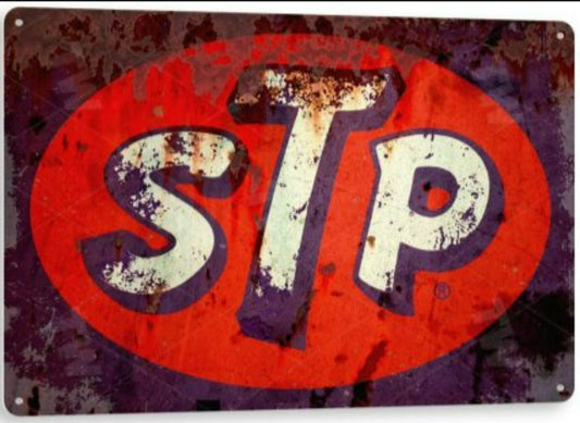 STP Oil Distressed Metal Tin Sign C809