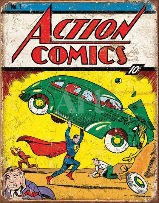 Action Comics No. 1 Cover - DC Comics 12.5" x 16" Distressed Metal Tin Sign - 1965